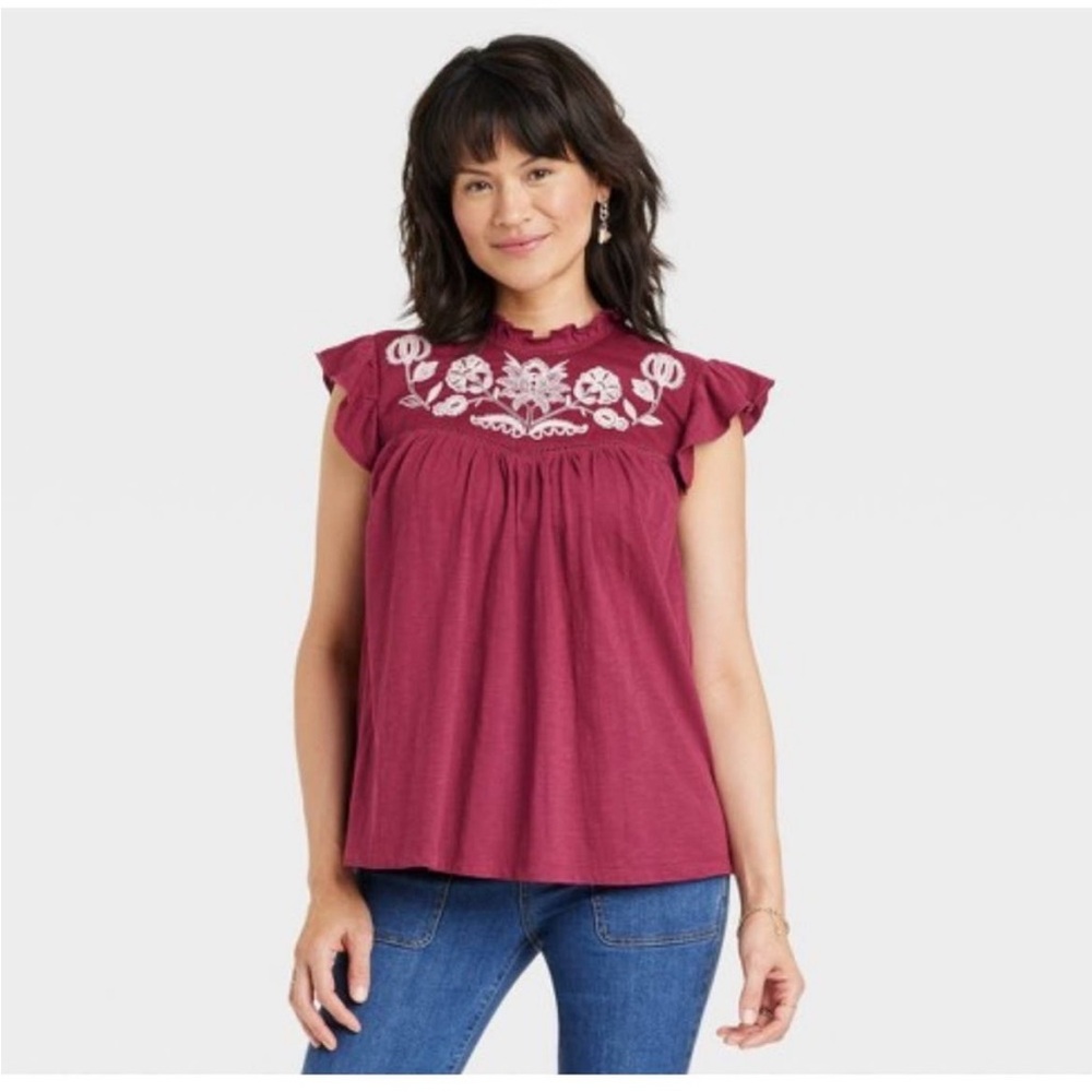 Knox Rose Short Sleeve Embroidered Top size XXL